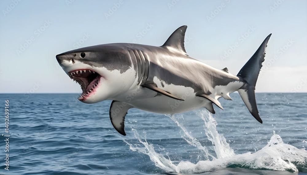 Naklejka premium Great White Shark Breaching