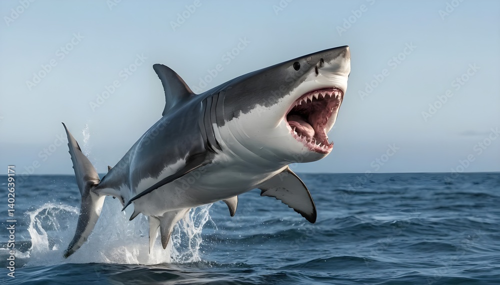 Naklejka premium Great White Shark Breaching