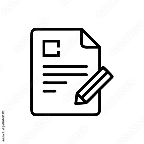 Document illustration with pencil in minimalistic style for editing and note-taking

