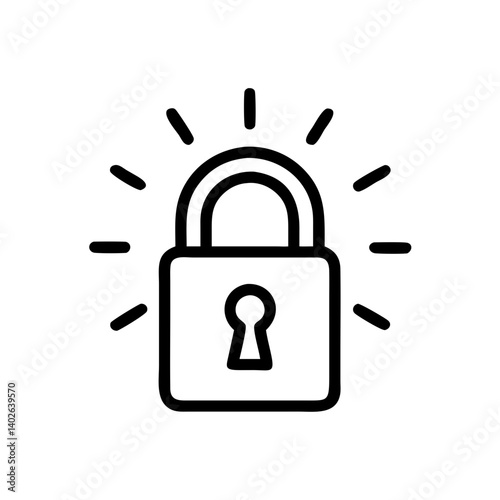 Padlock illustration with rays in minimalistic style for security and protection