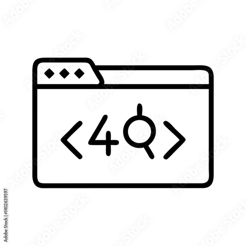 Code analysis window illustration with magnifying glass and code elements in minimalistic style