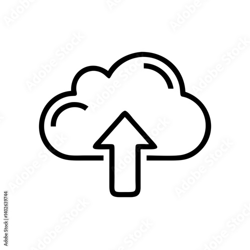 Cloud upload illustration with upward arrow in minimalistic style for data transfer and cloud computing