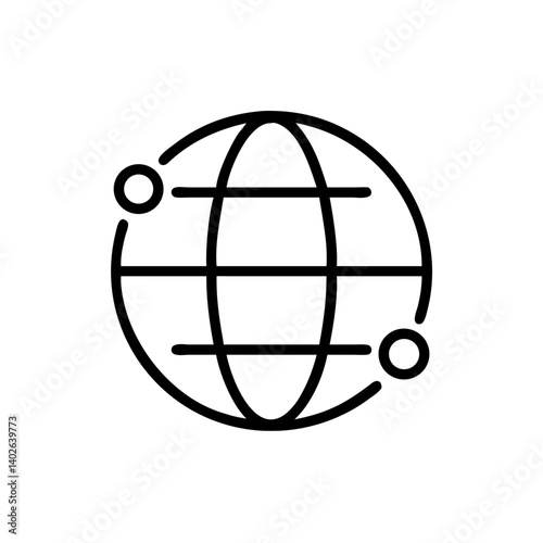 Globe illustration with orbital circles in minimalistic style representing global connectivity and the internet