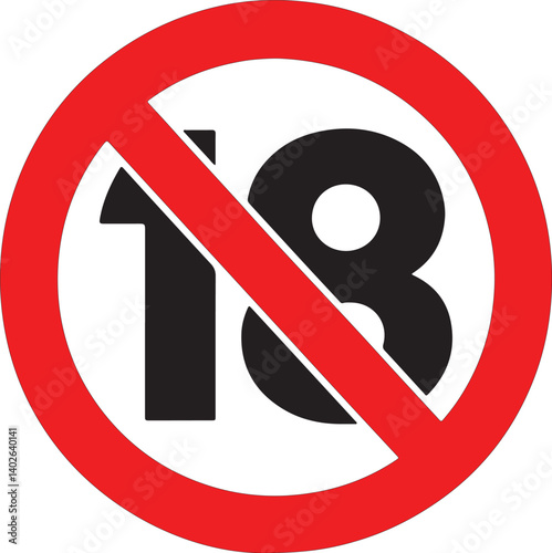 UNDER EIGHTEEN prohibition sign in crossed out red circle. Vector icon
