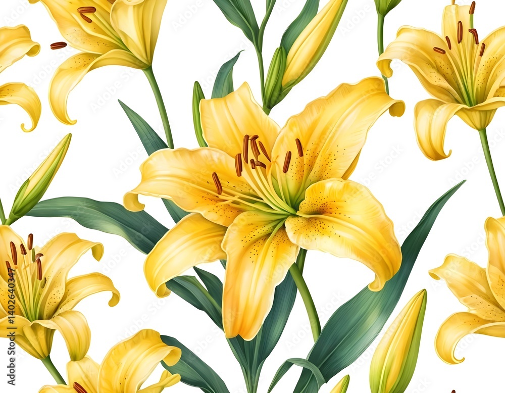 Obraz premium Seamless Pattern of Yellow Lilies