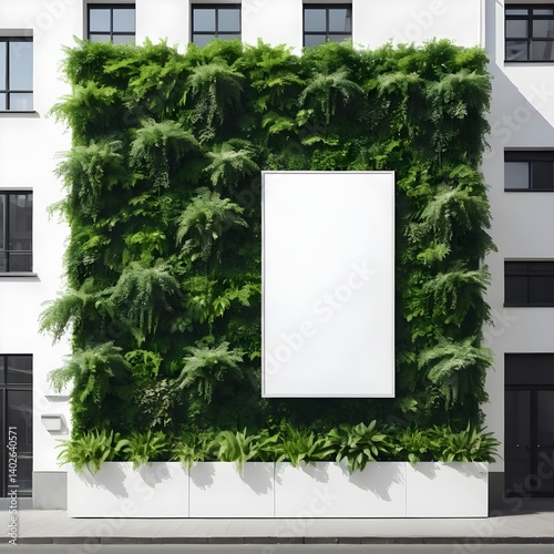 Blank Billboard on Green Wall of Urban Building