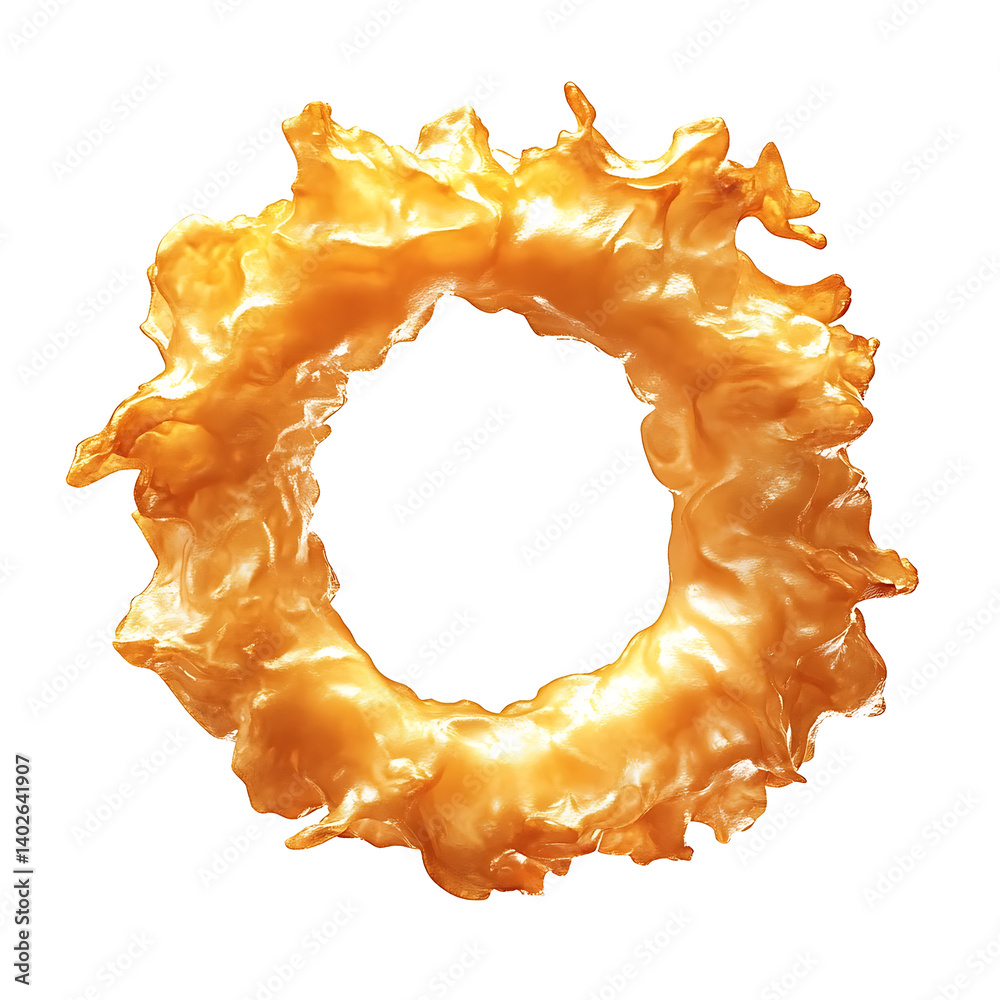 Fototapeta premium A golden crispy fried onion ring with a crunchy coating, tender onion interior, and a slight curl on the edges