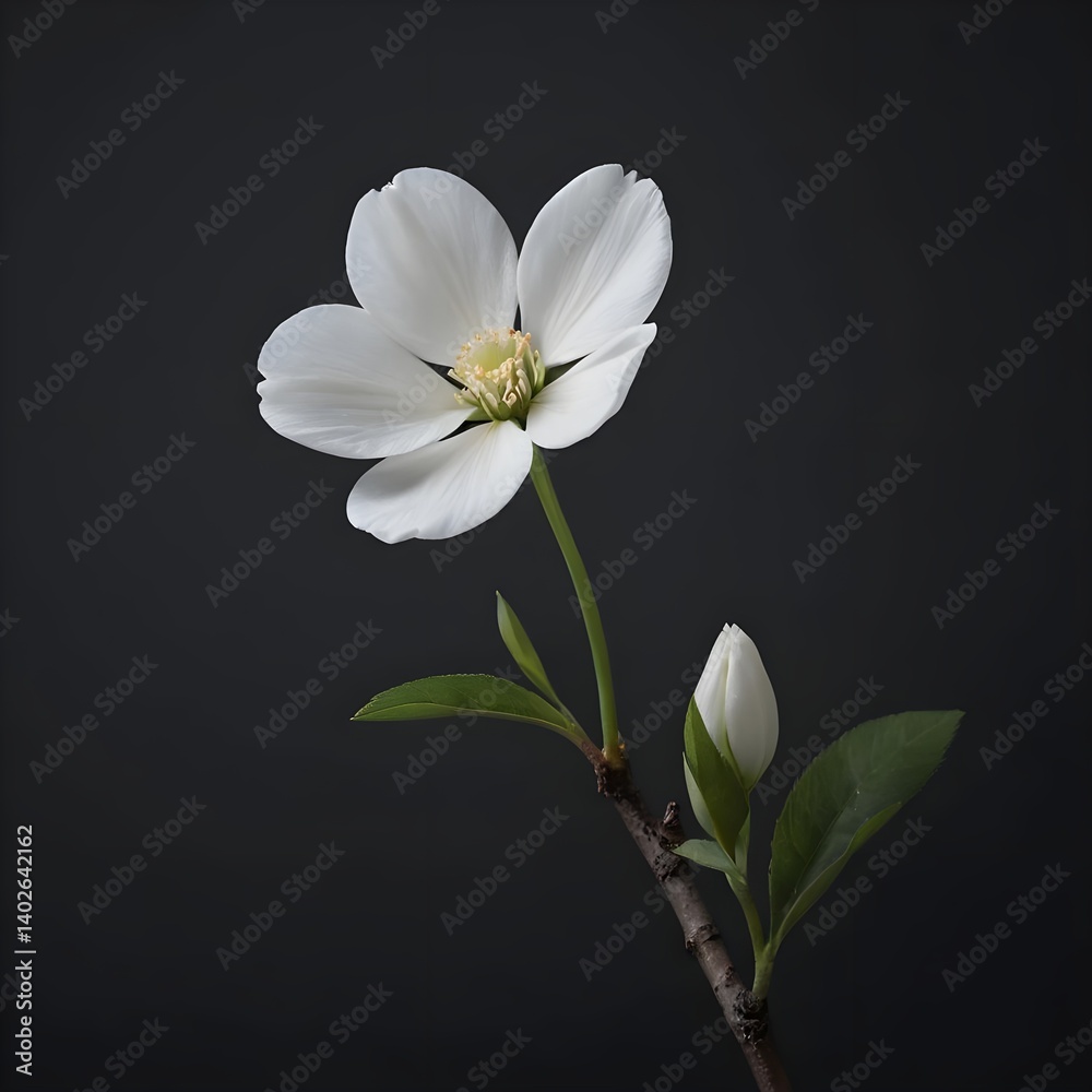 Obraz premium Single White Flower Blossom on Dark Background
