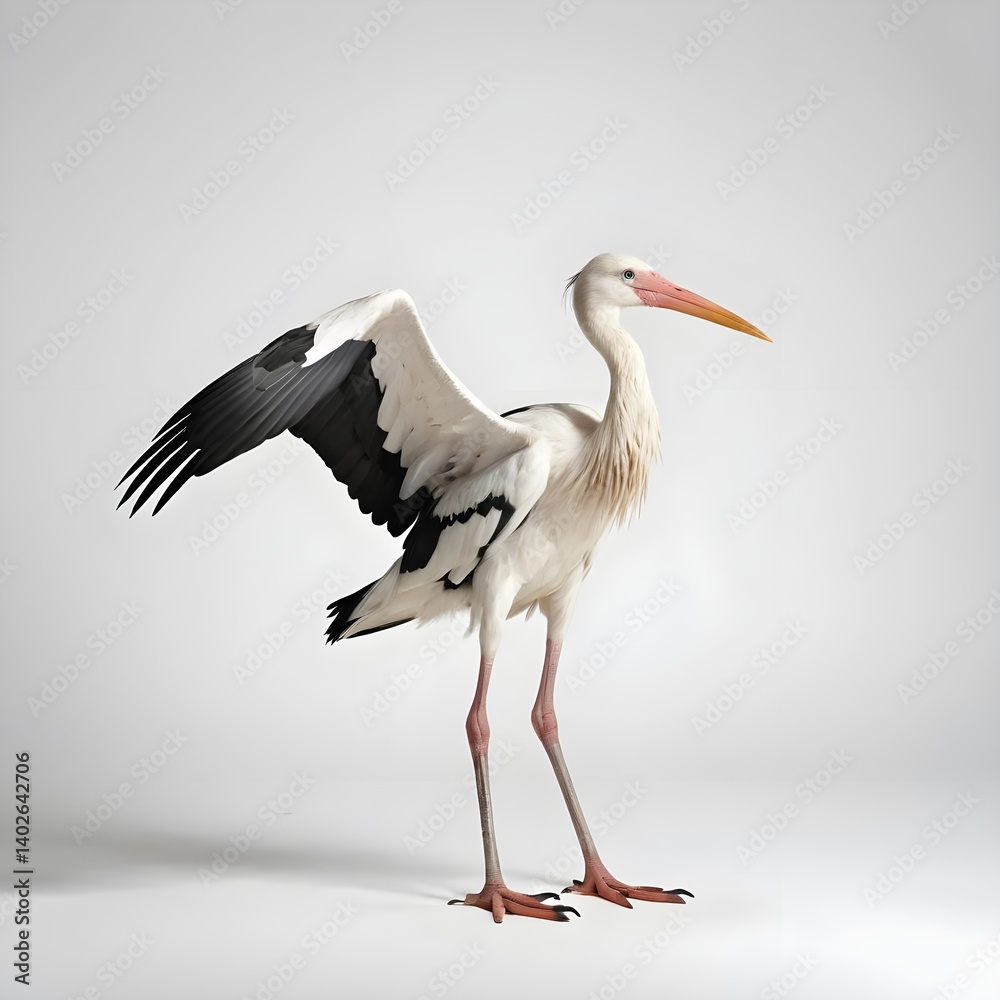 Elegant Wood Stork with Wings Spread
