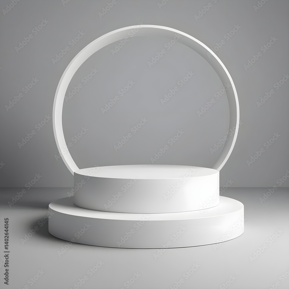 Minimalist White Product Display Stand with Circular Frame Minimalist White Product Display Stand with Circular Frame