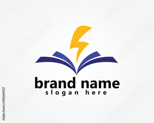 thunder book logo, flash on open book, logo design inspiration