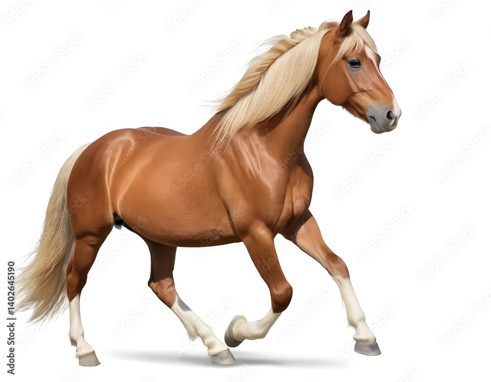 Fototapeta premium Chestnut Horse Running Isolated on White