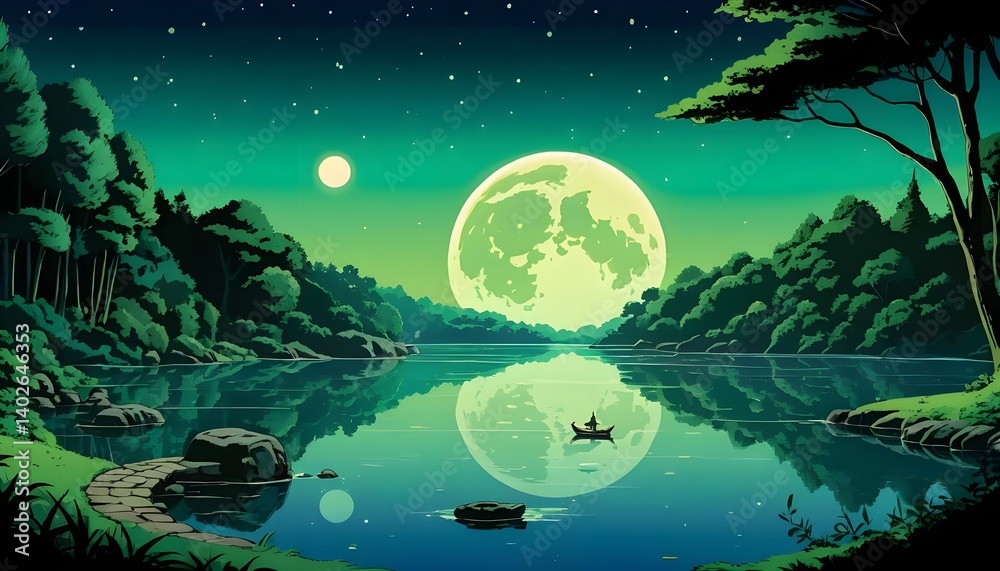 Fototapeta premium Serene Night on a Moonlit Lake