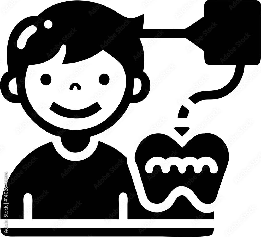 Obraz premium child smiling while toothbrush cleans tooth, symbolizing dental hygiene and oral care. illustration emphasizes importance of brushing teeth for maintaining healthy gums and teeth