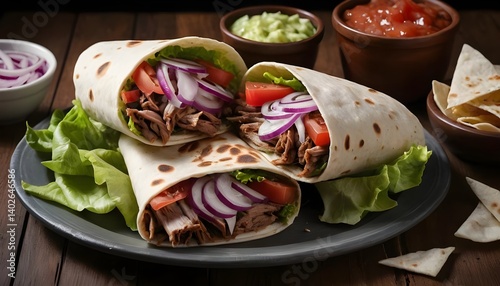 Delicious Pulled Beef Burritos with Salsa and Guacamole