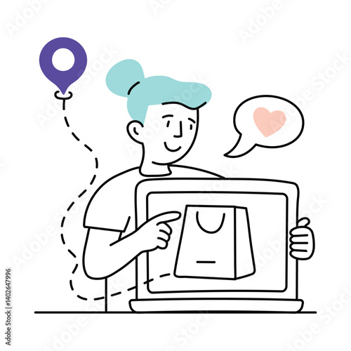 Online purchasing vector colored minimal illustration. EPS 10 file