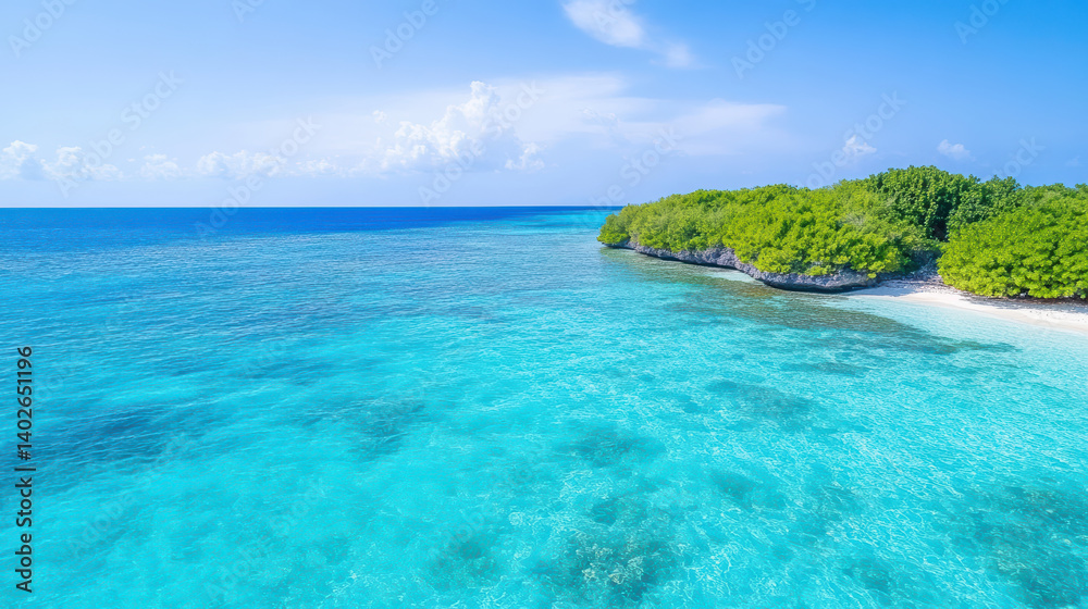 Fototapeta premium Crystal clear waters and lush greenery create serene coastal paradise