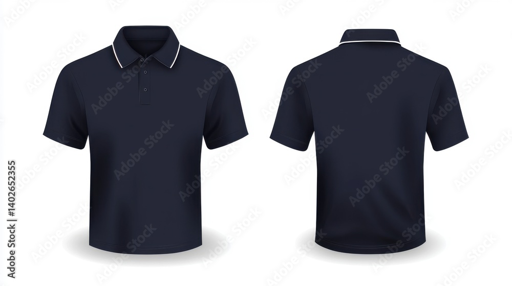 Naklejka premium Dark blue polo shirt front and back view isolated on white background