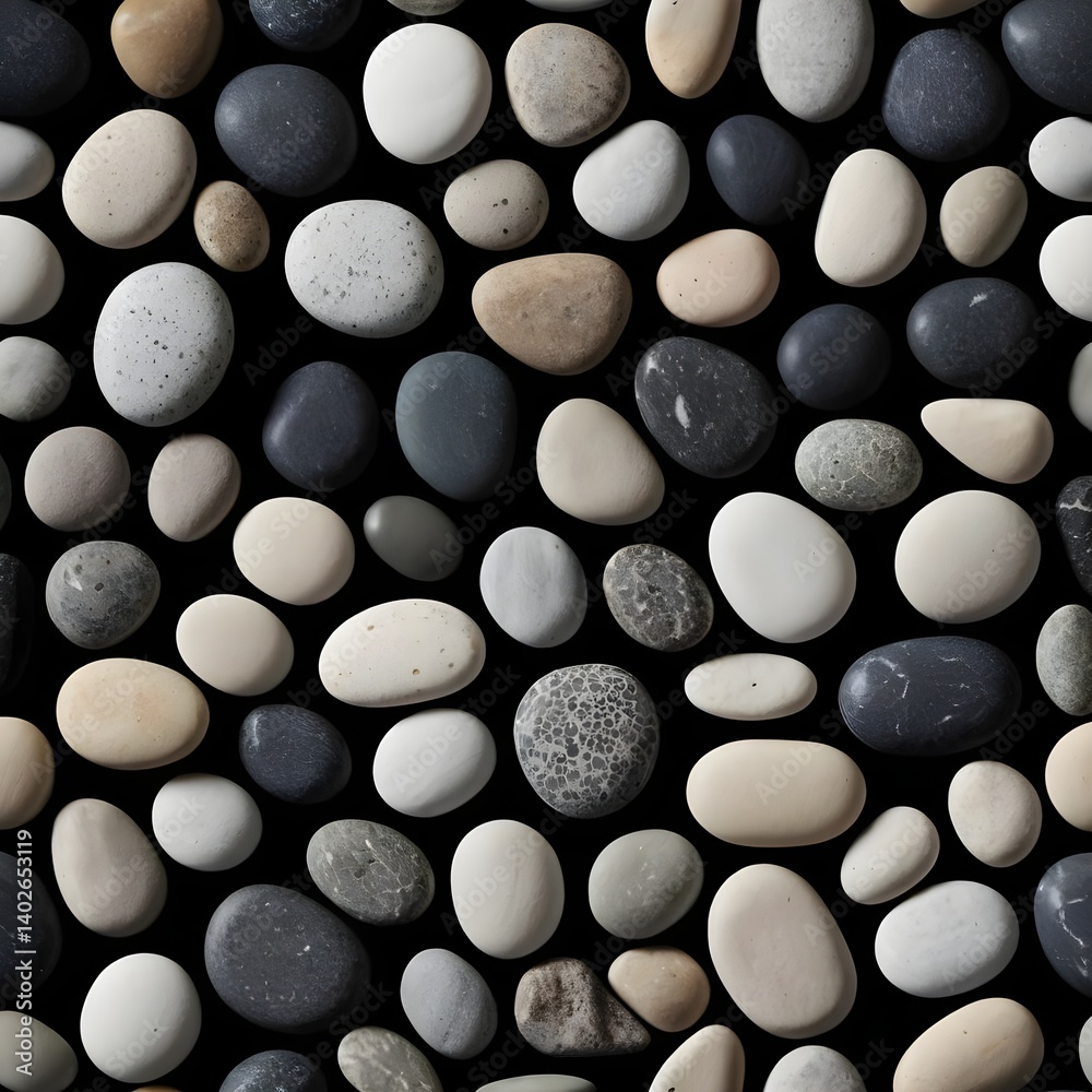 Seamless Pattern of Smooth Sea Stones on Black Background Seamless Pattern of Smooth Sea Stones on Black Background
