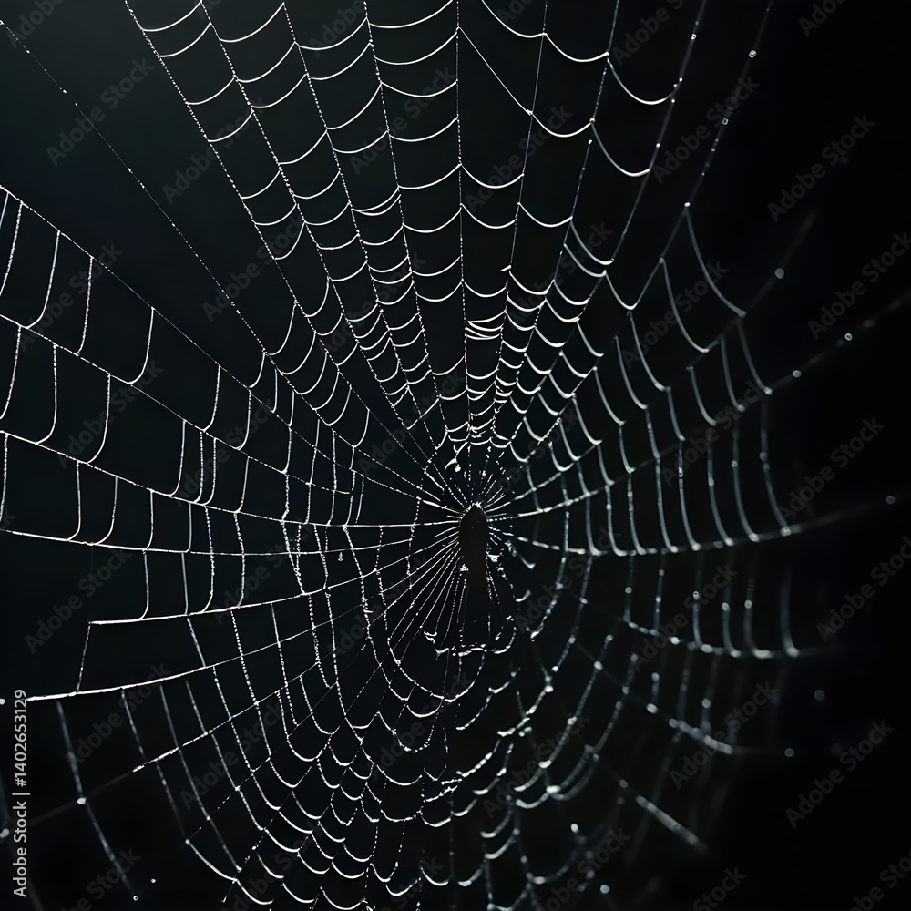 Dew-Covered Spiderweb at Night Dew-Covered Spiderweb at Night