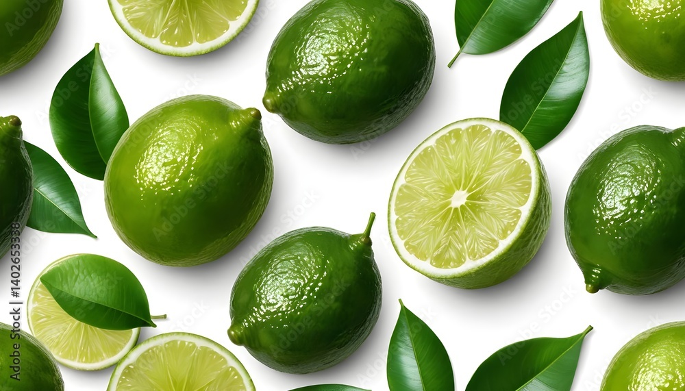 Fresh Limes with Leaves Fresh Limes with Leaves