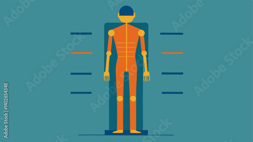Profile View A profile view of the body scanner showing its internal structure and how it captures detailed measurements from various angles.