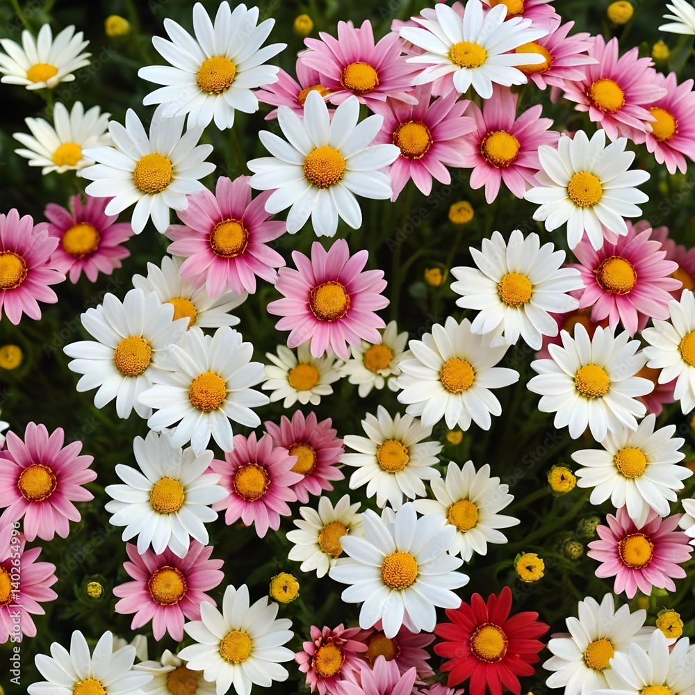Pink and White Daisies Flower Meadow Pink and White Daisies Flower Meadow
