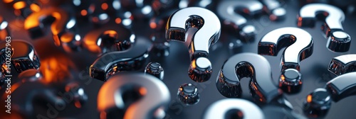 Metallic Question Marks on Dark Background