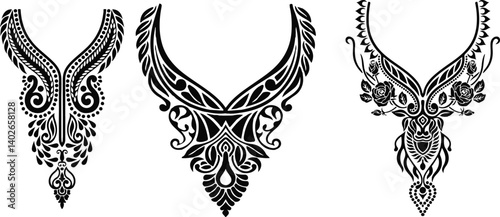 Neckline baroque design for embroidery. Vector baroque neck line design made by small design elements.