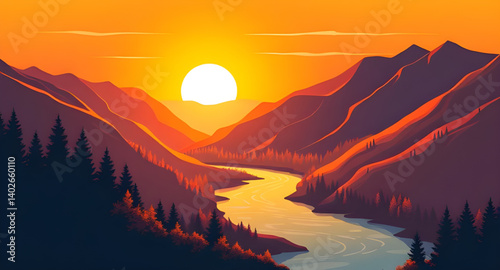 sunset in mountains