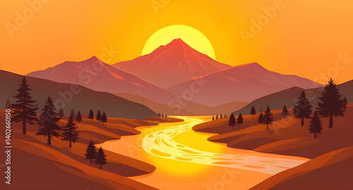 sunset in mountains