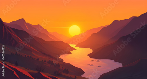 sunset in mountains