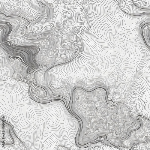 Abstract Topographic Lines, Monochrome Contour Map