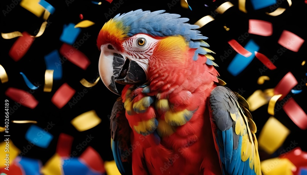 Obraz premium Scarlet Macaw in Confetti Celebration