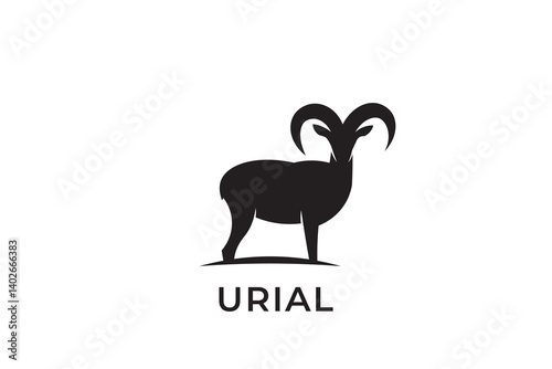 urial silhouette logo design, simple design urial logo vector illustration with long horns