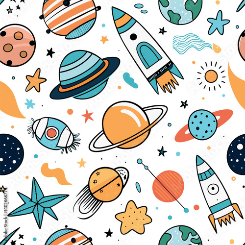 Seamless vector pattern set with funny cartoon monsters and animals illustration