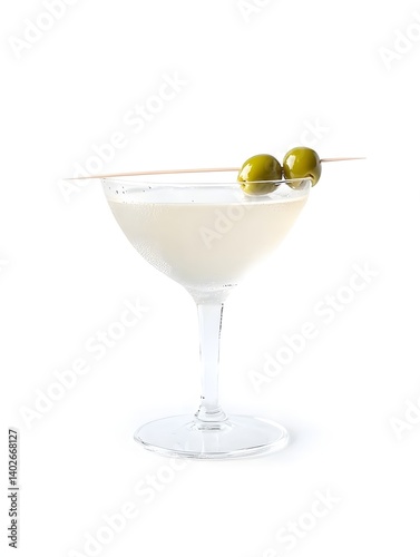 Obraz na płótnie Classic Martini with Green Olives in a Chilled Glass on White Background w salonie