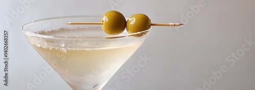 Obraz na płótnie Classic Martini with Green Olives in a Chilled Glass on White Background w salonie