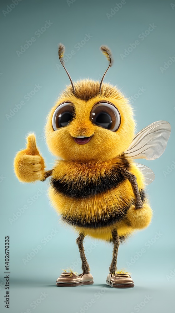 Happy 3D Cartoon Bee Giving a Thumbs Up