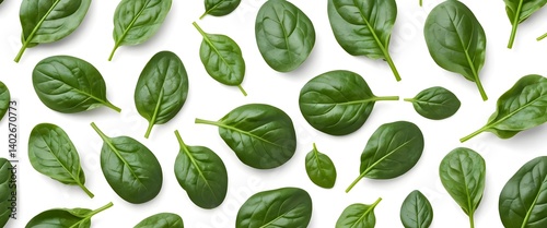 Fresh Spinach Leaves Pattern on White Background