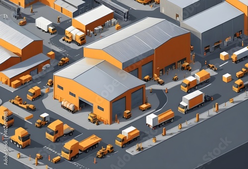 Wallpaper Mural Aerial View of Industrial Complex with Orange Delivery Trucks Torontodigital.ca
