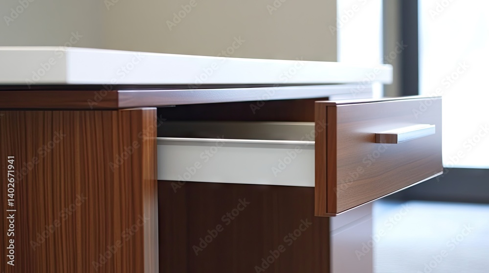 Pull-out drawer box integrated under desk storing office must-haves