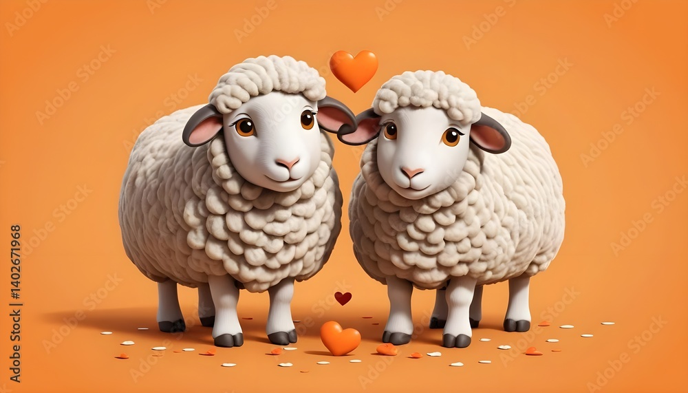 Obraz premium Two Cute Cartoon Sheep in Love