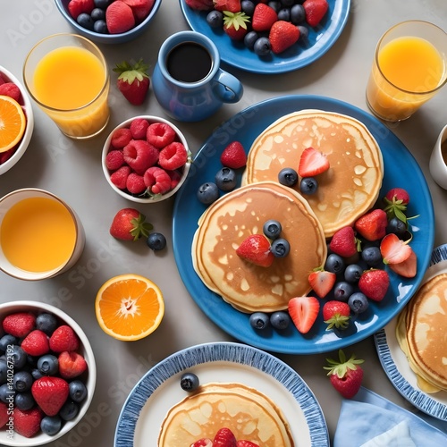 Wallpaper Mural Delicious Pancakes with Fresh Berries and Orange Juice for Breakfast Torontodigital.ca