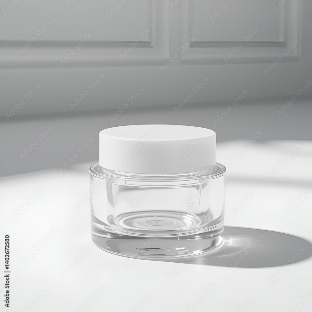 Clear jar with white lid, cosmetic container Clear jar with white lid, cosmetic container