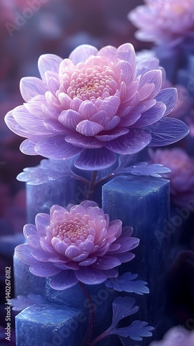 Luminous Pink Flowers Phone Wallpaper   Dreamy Purple Haze & Crystal Aesthetic | Vertical Mobile Background in 4K

