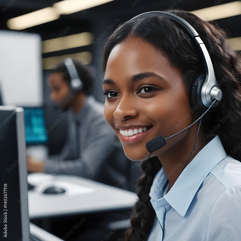 Smiling Customer Service Representative on Headset Smiling Customer Service Representative on Headset