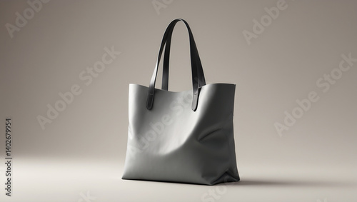 Elegant minimalist leather tote bag in neutral tones, perfectly styled against a studio background, ideal for fashion and product branding