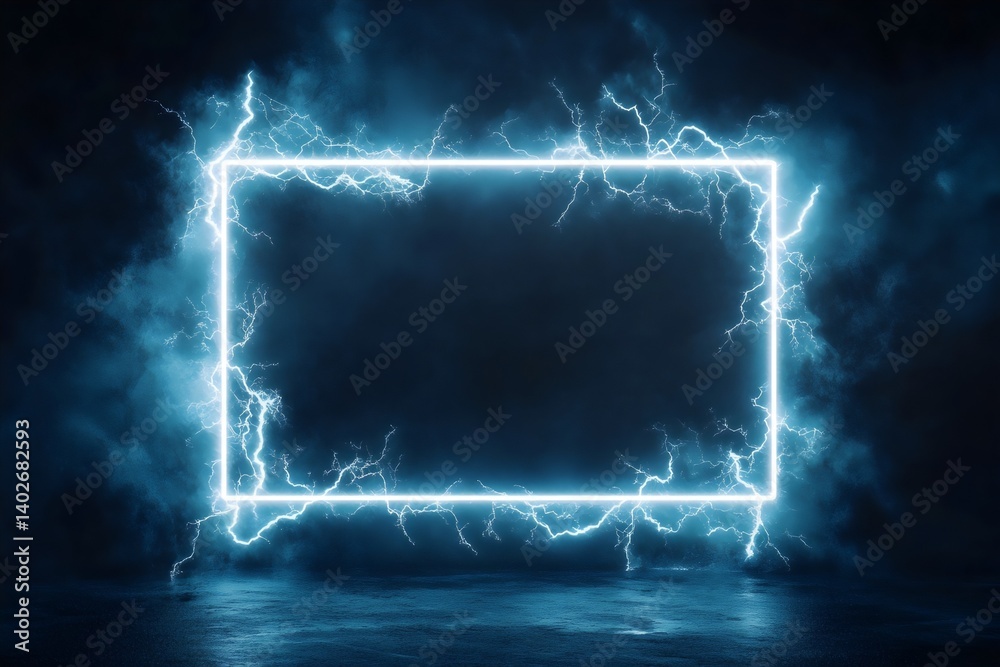 Electric blue glowing lightning frame border on dark background with blank space for backdrop, poster, banner, cover design Electric blue glowing lightning frame border on dark background with blank space for backdrop, poster, banner, cover design
