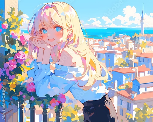 Girl City View Pastel Art